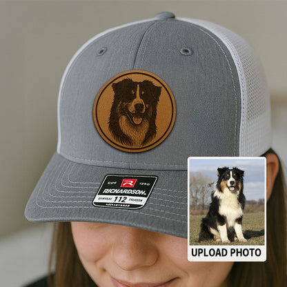 Custom Dog Photo Trucker Hat | Personalized Pet Patch Leather Patch Hat | Dog Memorial Gift TNGANSP023
