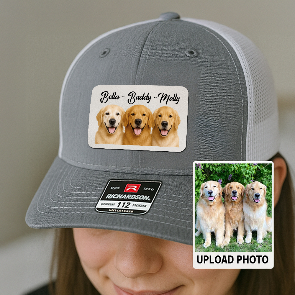 Custom Pet Hat with Leather Patch – Personalized Dog Cap – Memorial Gift for Pet Lover TH9911