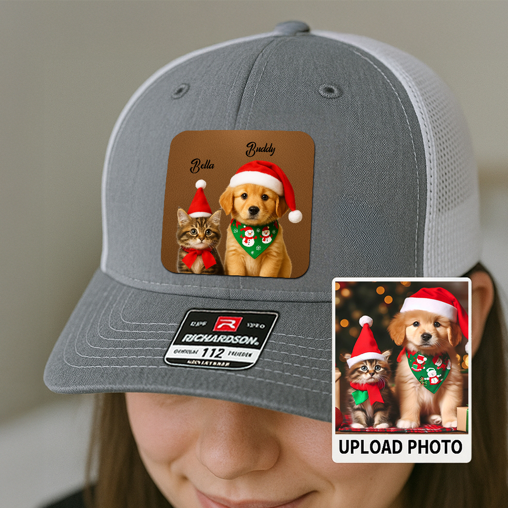Custom Dog Lover Trucker Hat – Personalized Cap with Pet Photo on Leather Patch – Gift for Pet Owners TH9914