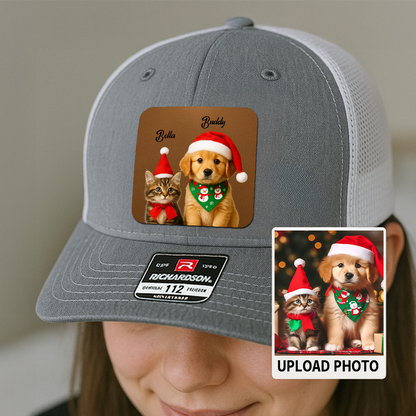 Custom Dog Lover Trucker Hat – Personalized Cap with Pet Photo on Leather Patch – Gift for Pet Owners TH9914