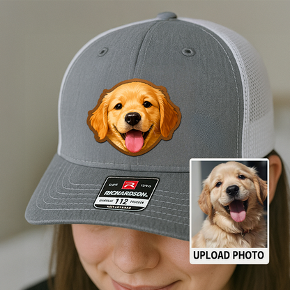 Custom Pet Photo Trucker Hat – Personalized Printed Leather Patch Hat – Dog Gift – Custom Pet Memorial Hat – Pet Photo Printed on Leather Cap TH991