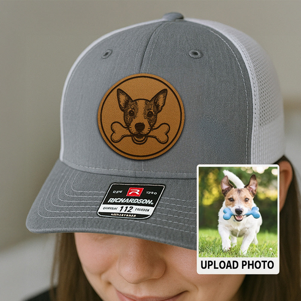 Custom Pet Photo Trucker Hat – Personalized Pet Patch Leather Patch Hat – Dog Lovers Gift – Pet Memorial Gifts TNGANSP010