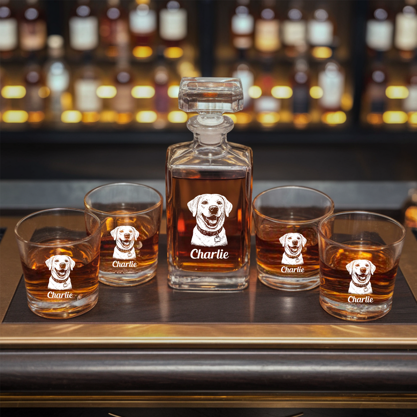Custom Dog Photo Whiskey Glass And Decanter Set | Personalized Dog Photo Decanter | Gift For Dog Lover | Pet Memorial Gift TNN08