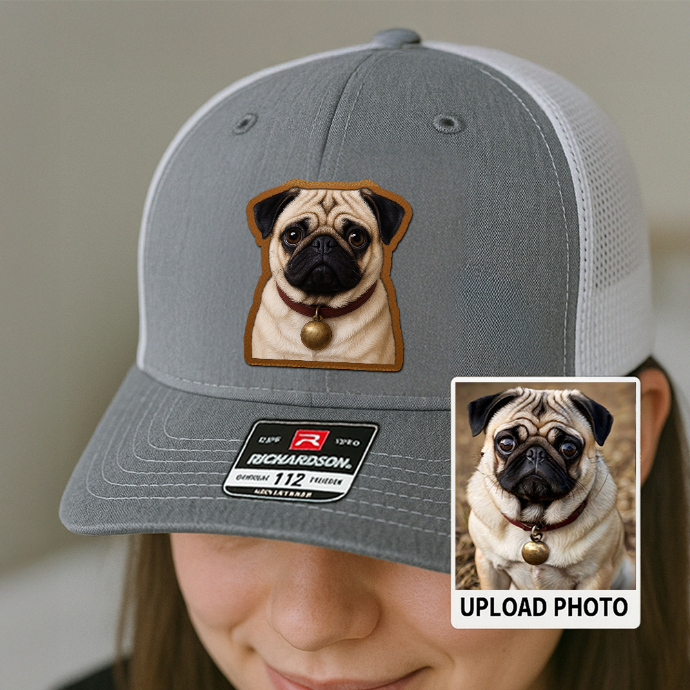 Custom Pet Memorial Leather Hat – Printed Trucker Cap – Dog Dad Keepsake Gift TH9910