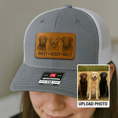 Custom Pet Photo Trucker Hat – Personalized Leather Patch Hat – Dogs Owner Gift – Custom Pet Memorial Hat - Dog Engraved Hat NGOC99A6