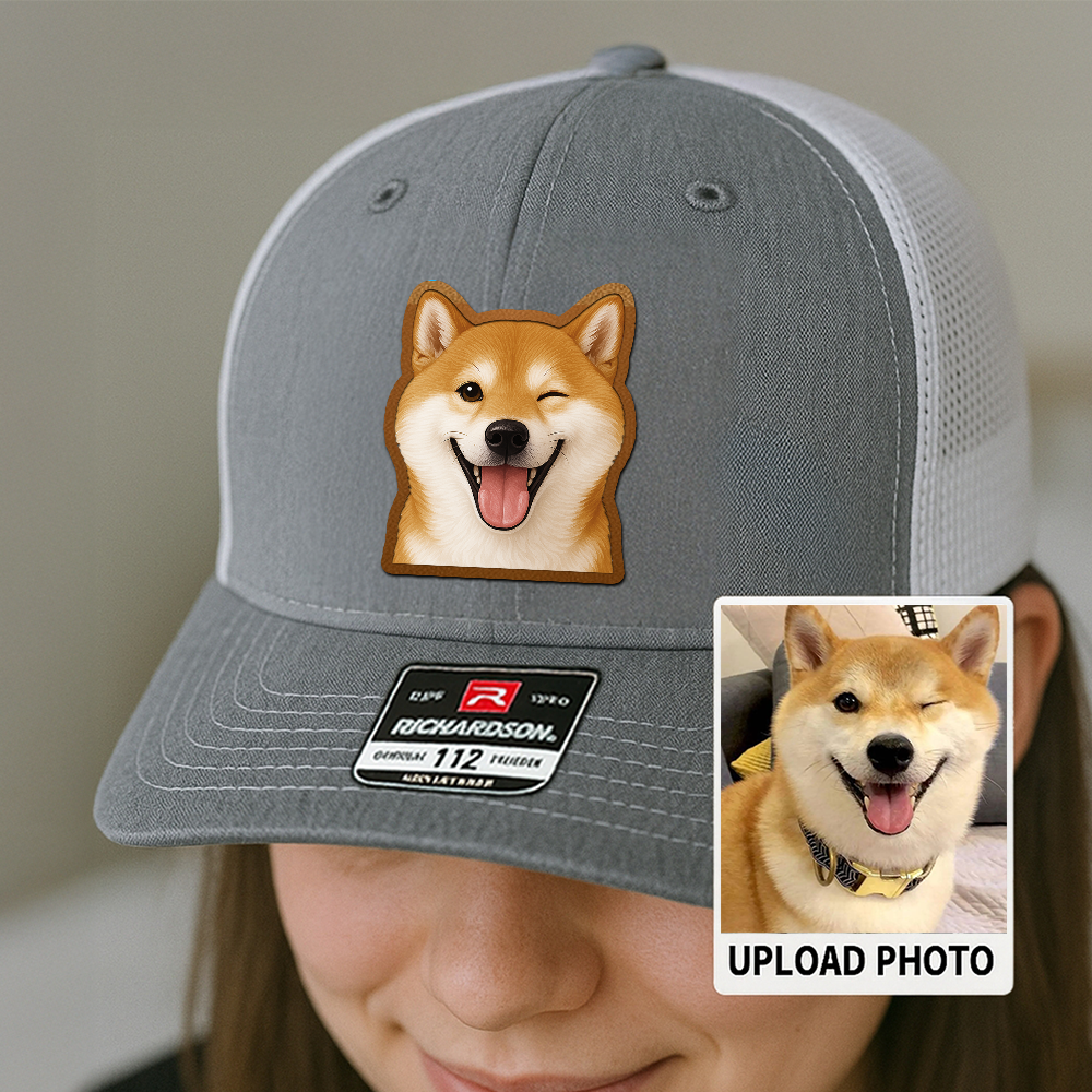 Custom Dog Photo Hat – Personalized Leather Patch Cap – Memorial or Birthday Gift for Dog Dads TH994