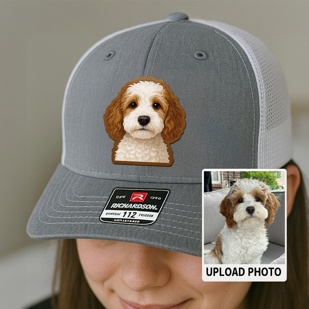 Custom Dog Leather Patch Hat – Personalized Trucker Hat with Your Pet's Photo – Unique Dog Dad Gift TH993