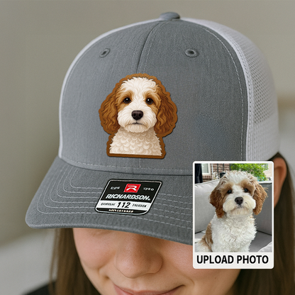 Custom Dog Leather Patch Hat – Personalized Trucker Hat with Your Pet's Photo – Unique Dog Gift TH993