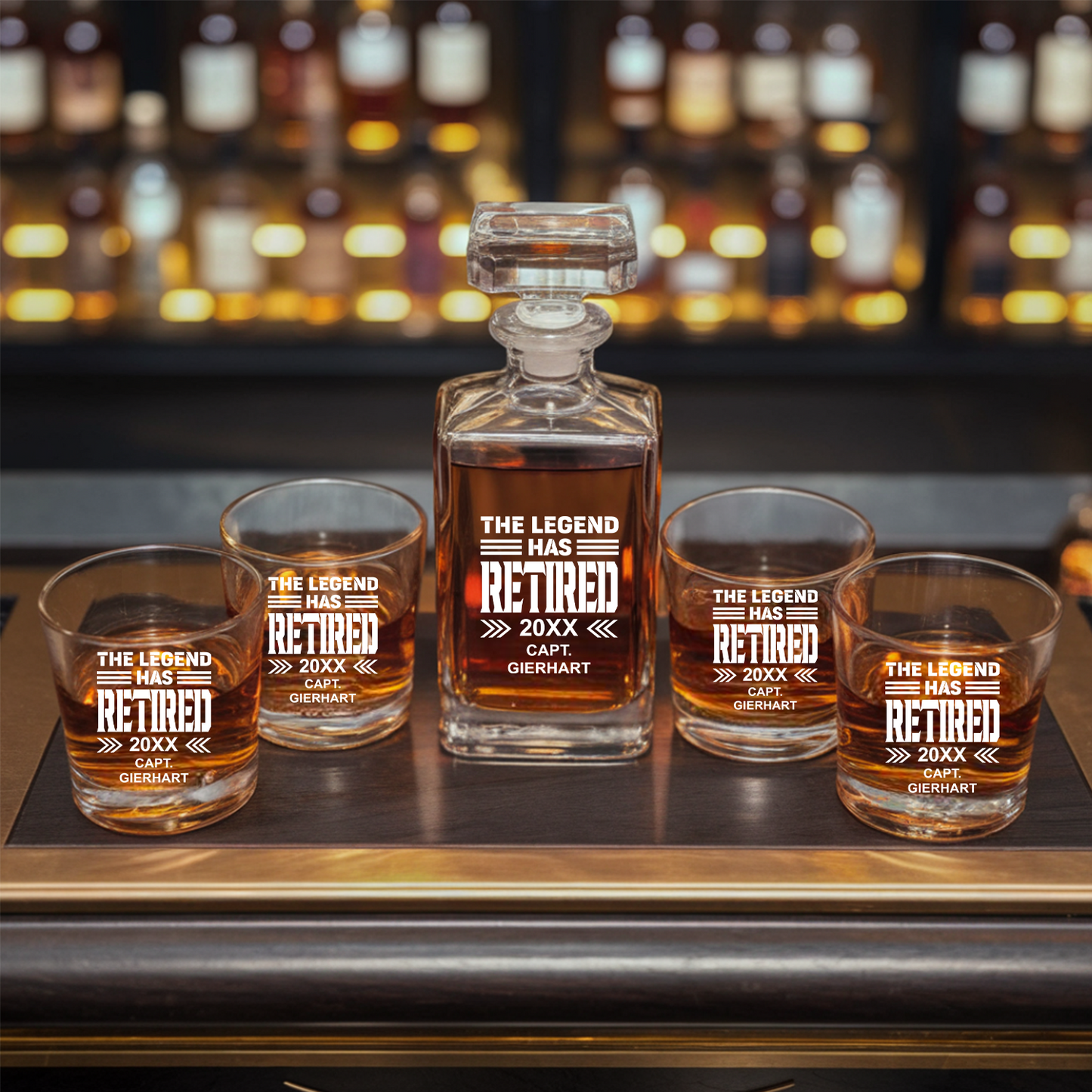 Personalized Retirement The Legend Has Retired Veteran Decanter With Glasses Set, Patriotic Gift for Veterans, Gift For Independence Day, Veteran Whiskey Glass TND097