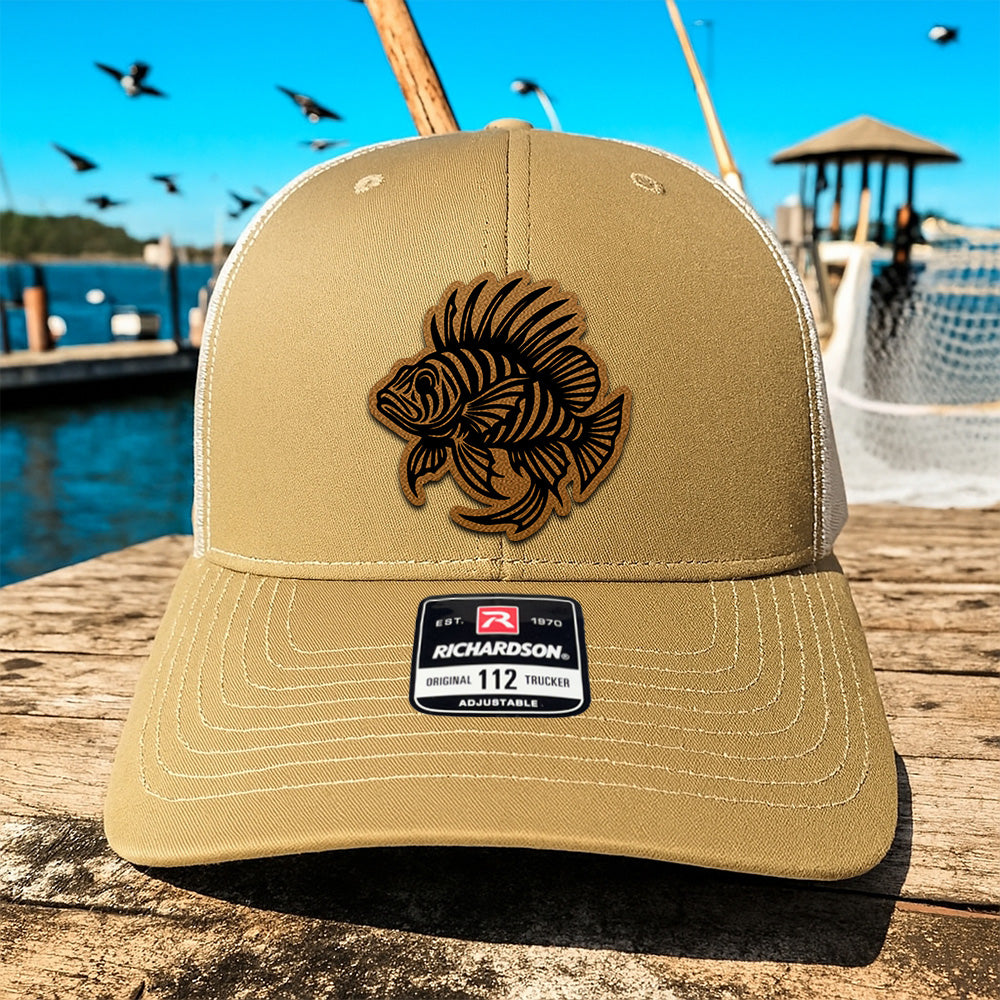 Custom Fishing Leather Patch Hat – Perfect Gift for Fisherman, Dad, or Grandpa THUC99MF35