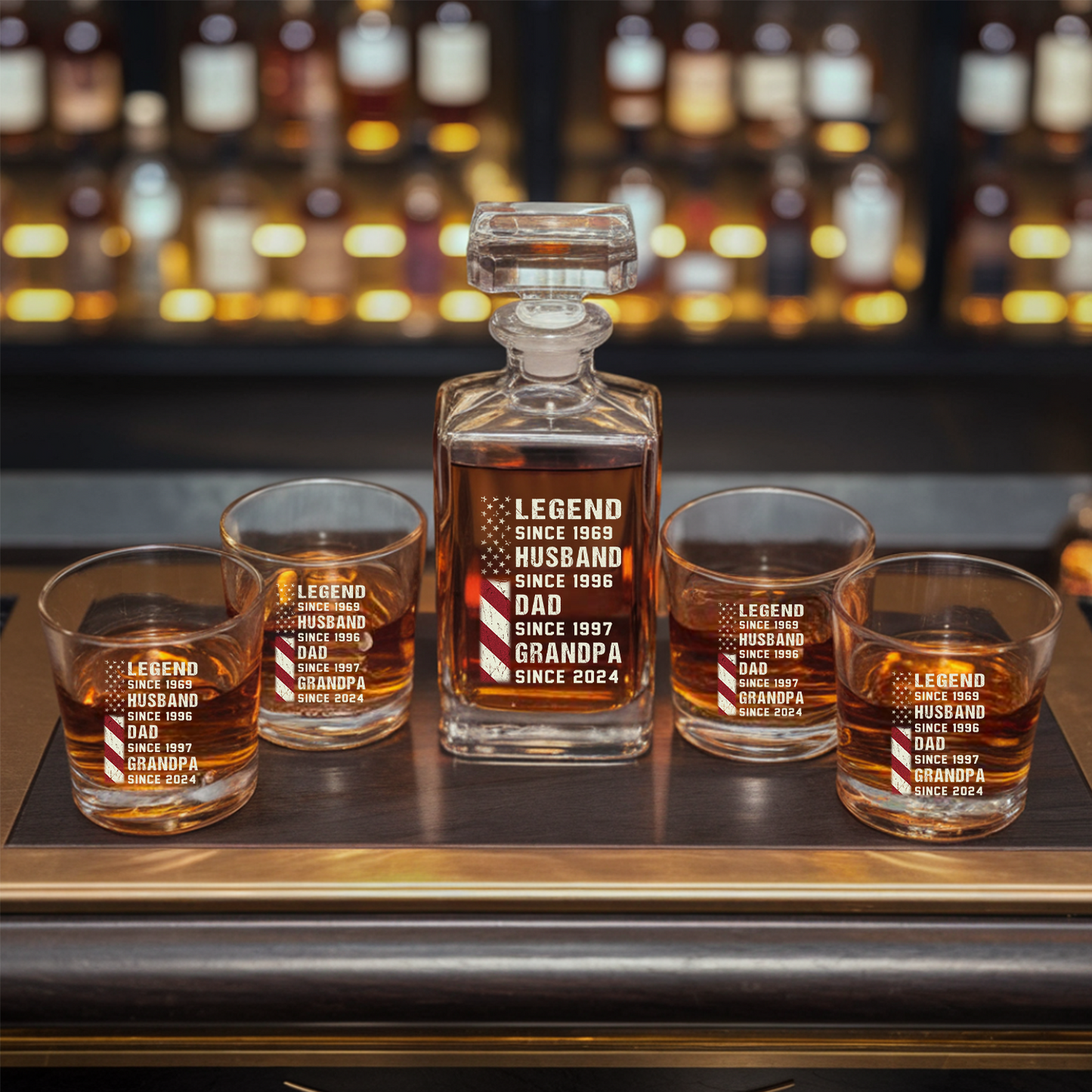 Personalized Fathers Day Gift, Legend Husband Dad Grandpa Decanter With Whiskey Glasses, Gift For Grandpa, American Dad Gift, 4th of July, Veteran Whiskey Glass TND100