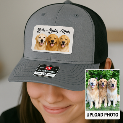 Custom Pet Hat with Leather Patch – Personalized Dog Cap – Memorial Gift for Pet Lover TH9911
