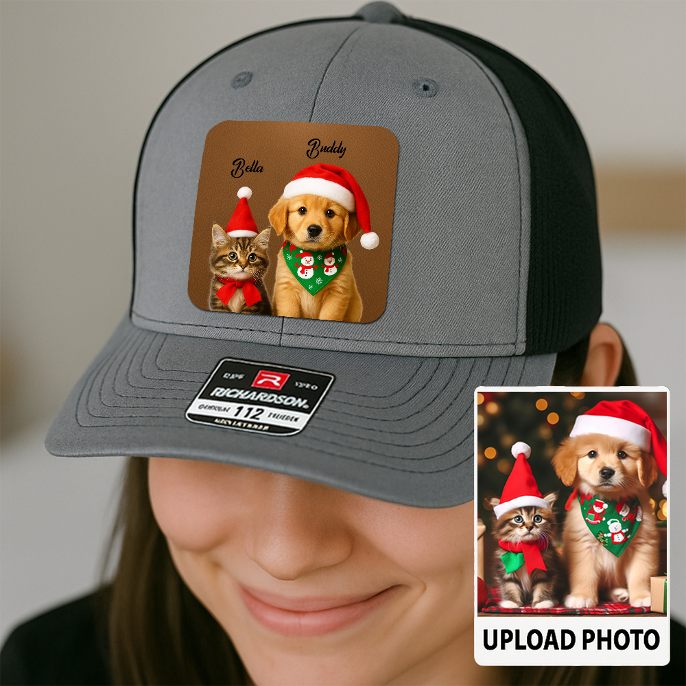 Custom Dog Lover Trucker Hat – Personalized Cap with Pet Photo on Leather Patch – Gift for Pet Owners TH9914