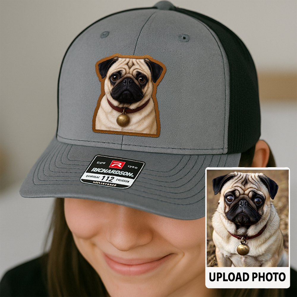 Custom Pet Memorial Leather Hat – Printed Trucker Cap – Dog Dad Keepsake Gift TH9910