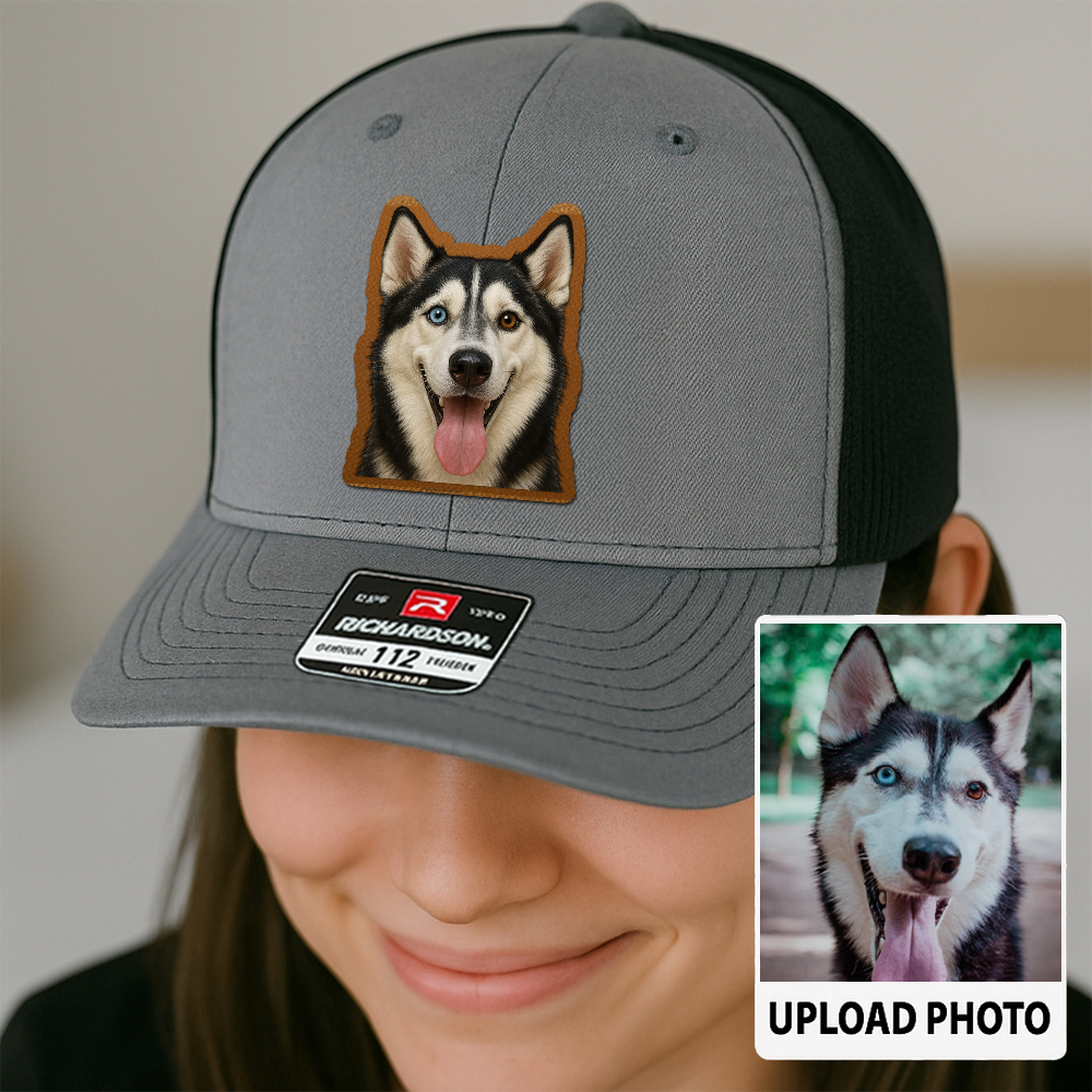 Custom Pet Memorial Leather Hat – Printed Trucker Cap – Dog Dad Keepsake Gift TH999
