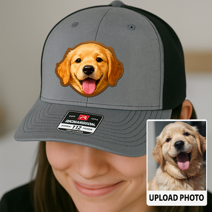 Custom Pet Photo Trucker Hat – Personalized Printed Leather Patch Hat – Dog Gift – Custom Pet Memorial Hat – Pet Photo Printed on Leather Cap TH991