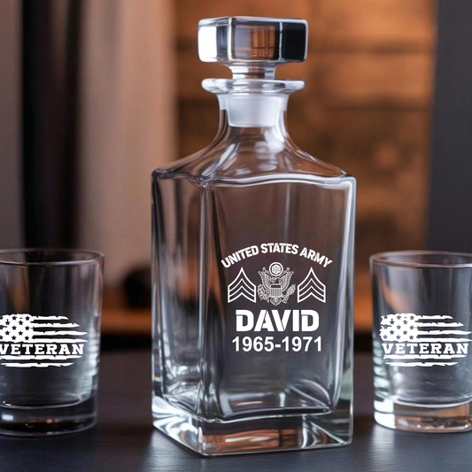 Custom US Army Whiskey Decanter Gift Set | Best Gift For Dad | Dad Gifts Army | Gift For Veterans