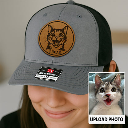 Personalized Cat Photo Leather Patch Hat | Trucker Hat With Cat Photo | Gift For Cat Lover TNGANSP038