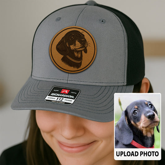 Custom Dog Photo Trucker Hat | Personalized Pet Patch Leather Patch Hat | Dog Lover Gift TNGANSP017