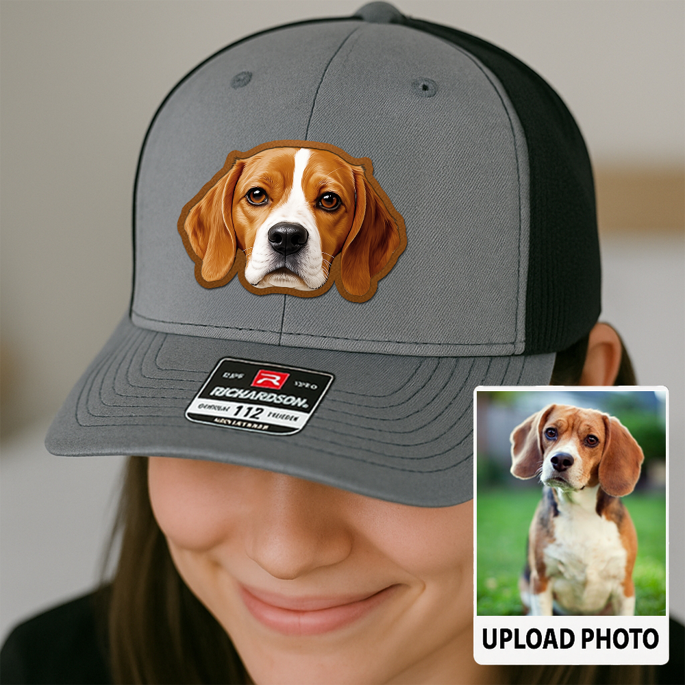 Custom Dog Photo Trucker Hat – Personalized Leather Patch Cap – Pet Lover Gift – Printed Pet Image Hat TH992