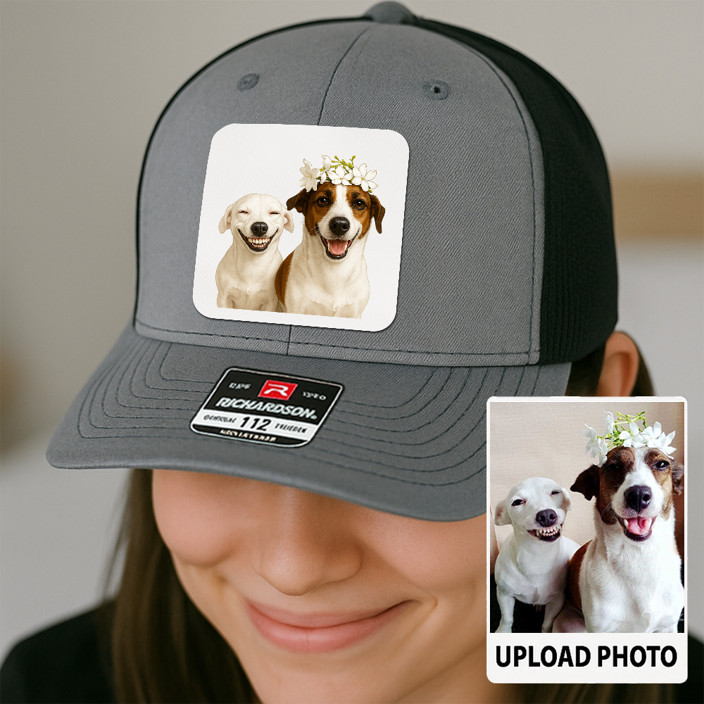 Custom Pet Hat with Leather Patch – Personalized Dog Cap – Memorial Gift for Pet Lover TH9912