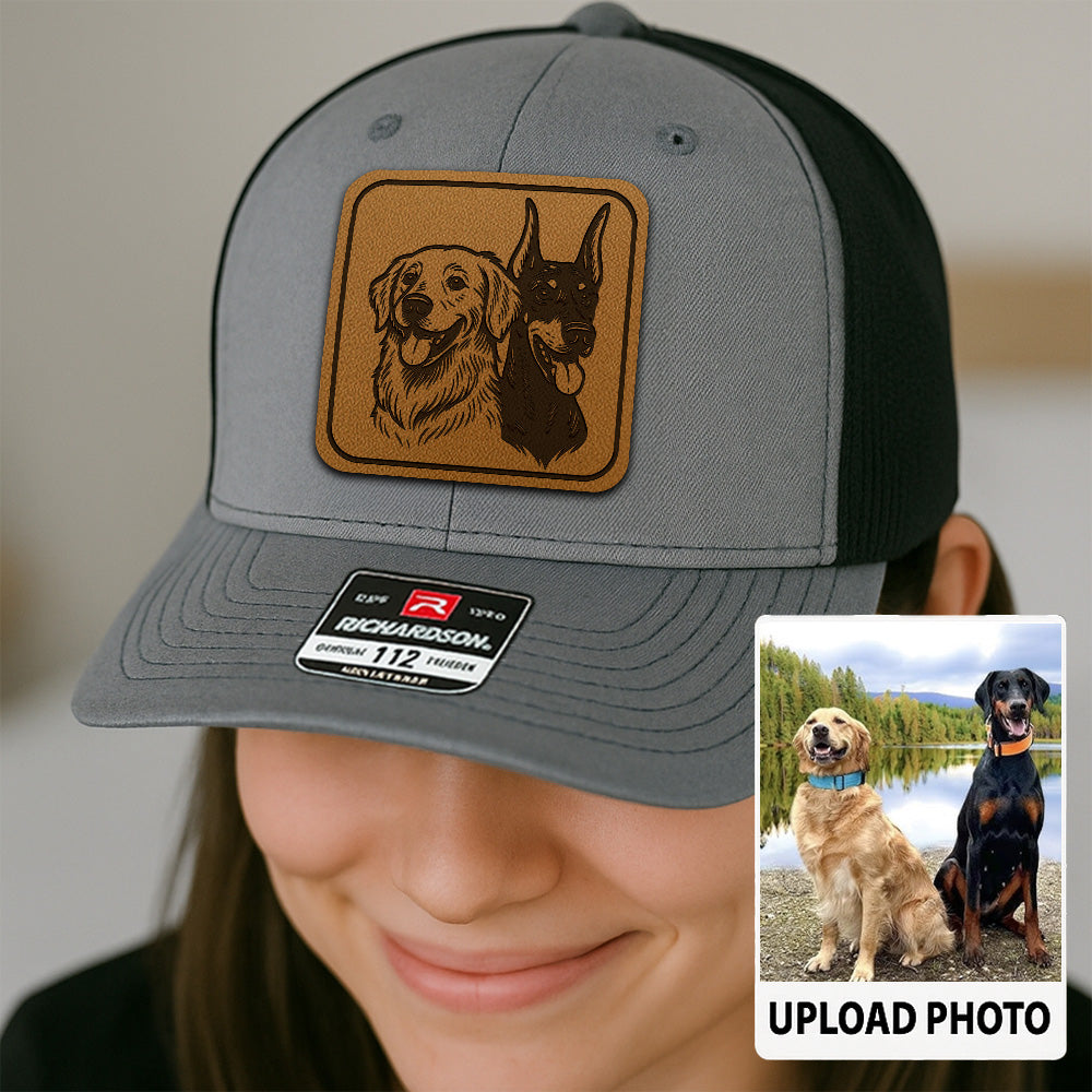 Custom Dog Photo Trucker Hat | Personalized Dog Photo Patch Leather Patch Hat | Gift For Dog Lovers TNGANSP020