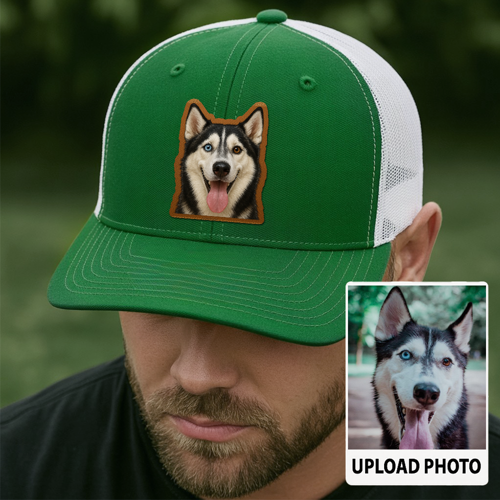 Custom Pet Memorial Leather Hat – Printed Trucker Cap – Dog Dad Keepsake Gift TH999