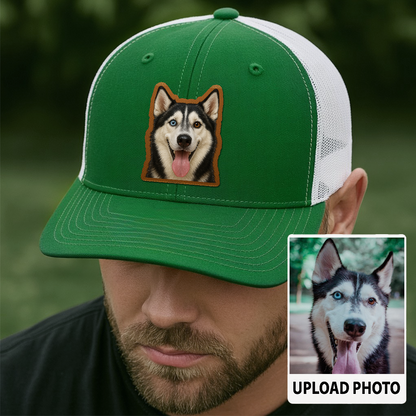 Custom Pet Memorial Leather Hat – Printed Trucker Cap – Dog Keepsake Gift TH999