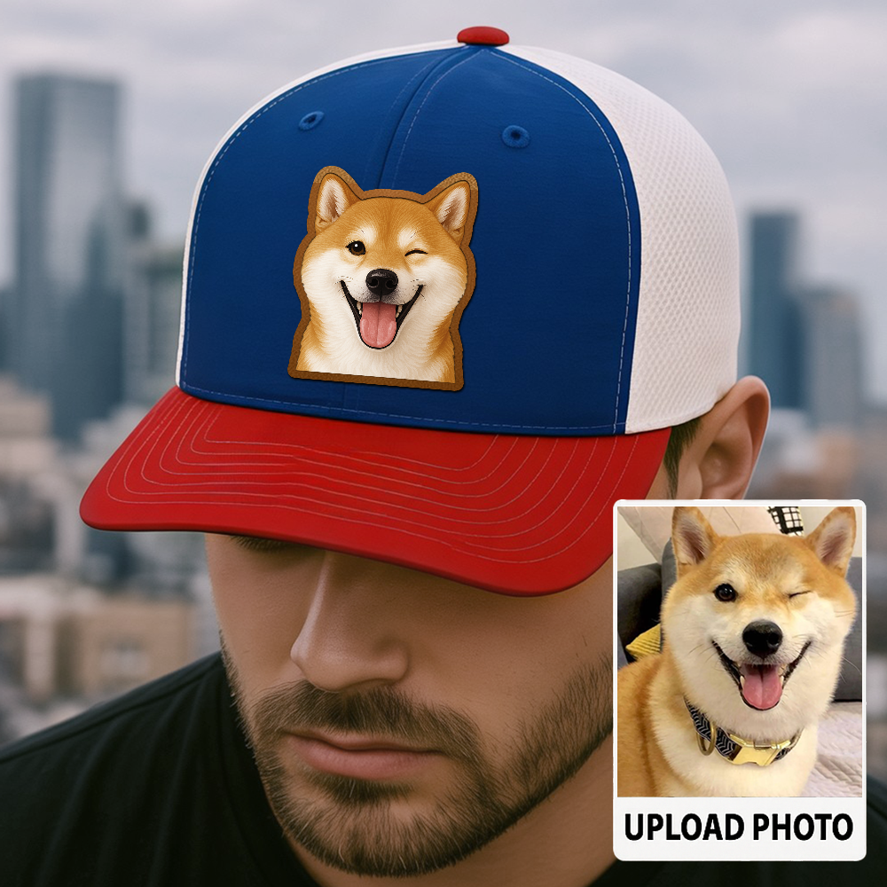 Custom Dog Photo Hat – Personalized Leather Patch Cap – Memorial or Birthday Gift for Dog Dads TH994