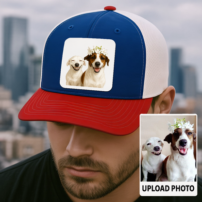 Custom Pet Hat with Leather Patch – Personalized Dog Cap – Memorial Gift for Pet Lover TH9912