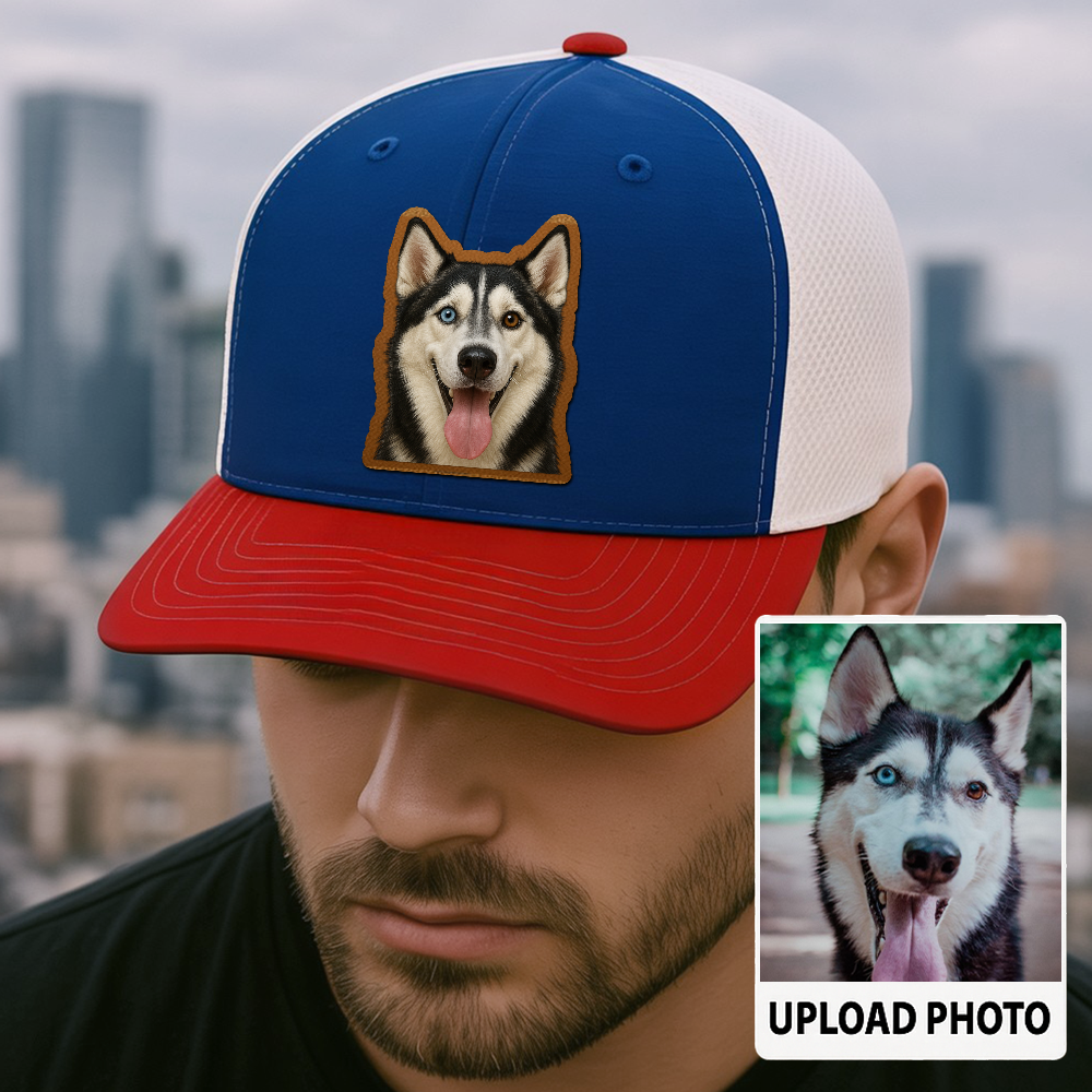 Custom Pet Memorial Leather Hat – Printed Trucker Cap – Dog Dad Keepsake Gift TH999