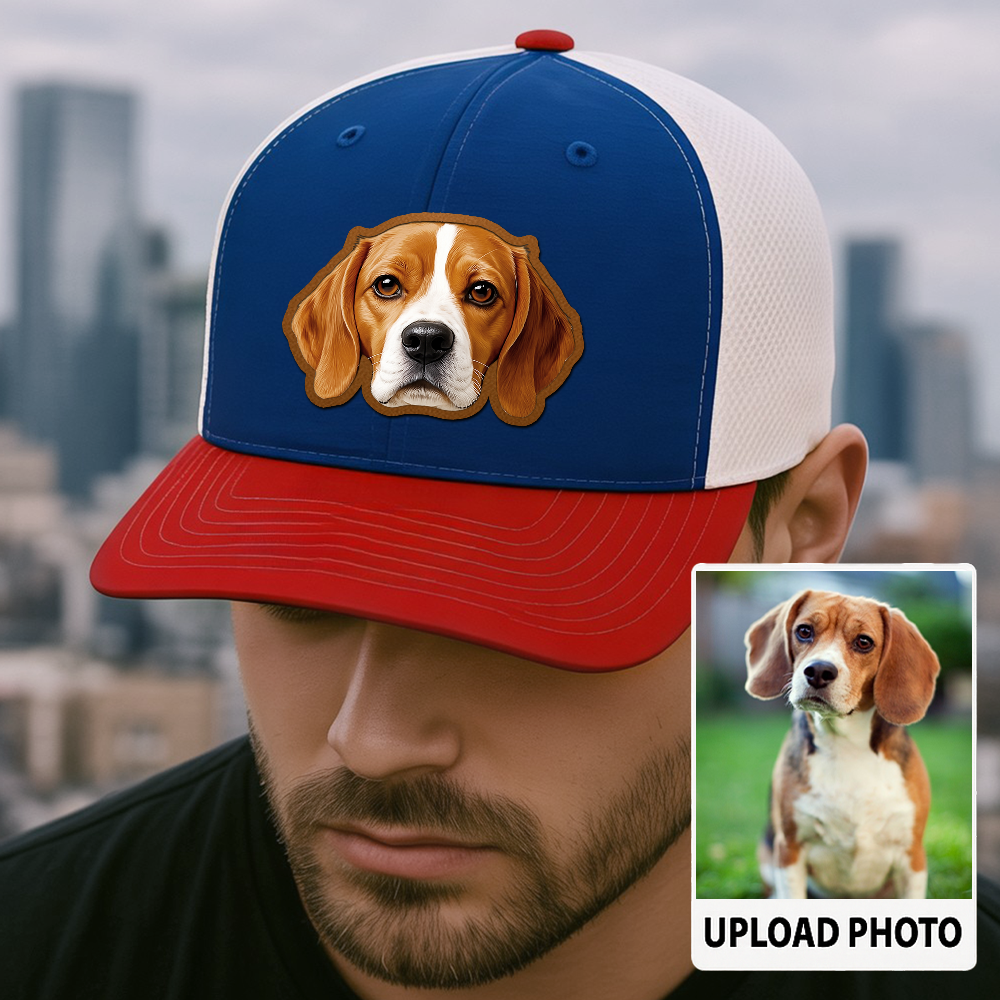 Custom Dog Photo Trucker Hat – Personalized Leather Patch Cap – Pet Lover Gift – Printed Pet Image Hat TH992