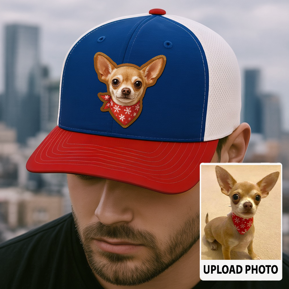 Custom Dog Lover Trucker Hat – Personalized Cap with Pet Photo on Leather Patch – Gift for Pet Owners TH998