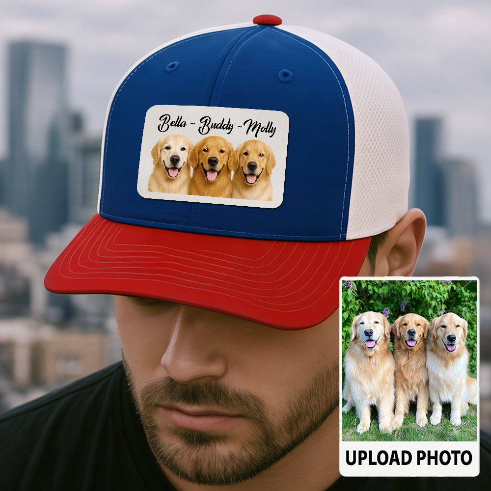 Custom Pet Hat with Leather Patch – Personalized Dog Cap – Memorial Gift for Pet Lover TH9911