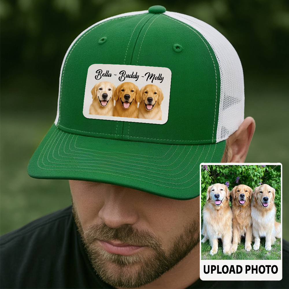 Custom Pet Hat with Leather Patch – Personalized Dog Cap – Memorial Gift for Pet Lover TH9911