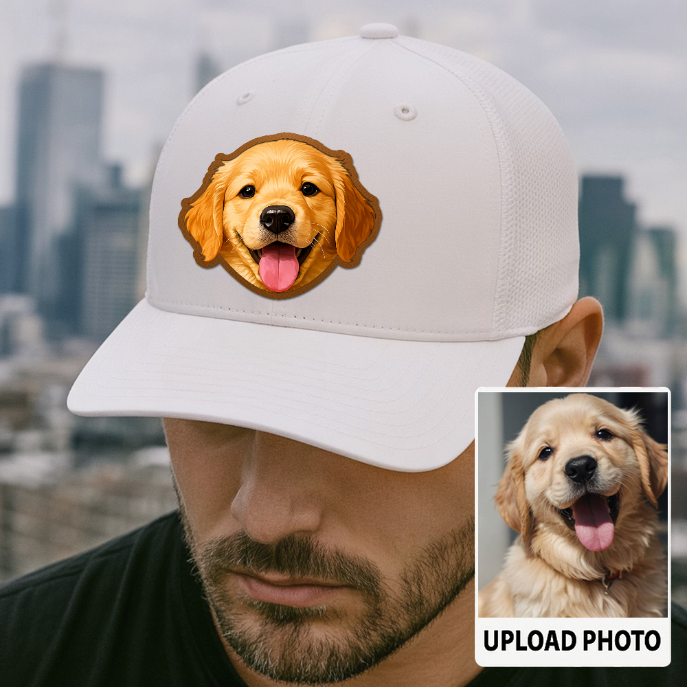 Custom Pet Photo Trucker Hat – Personalized Printed Leather Patch Hat – Dog Dad Gift – Custom Pet Memorial Hat – Pet Photo Printed on Leather Cap TH991