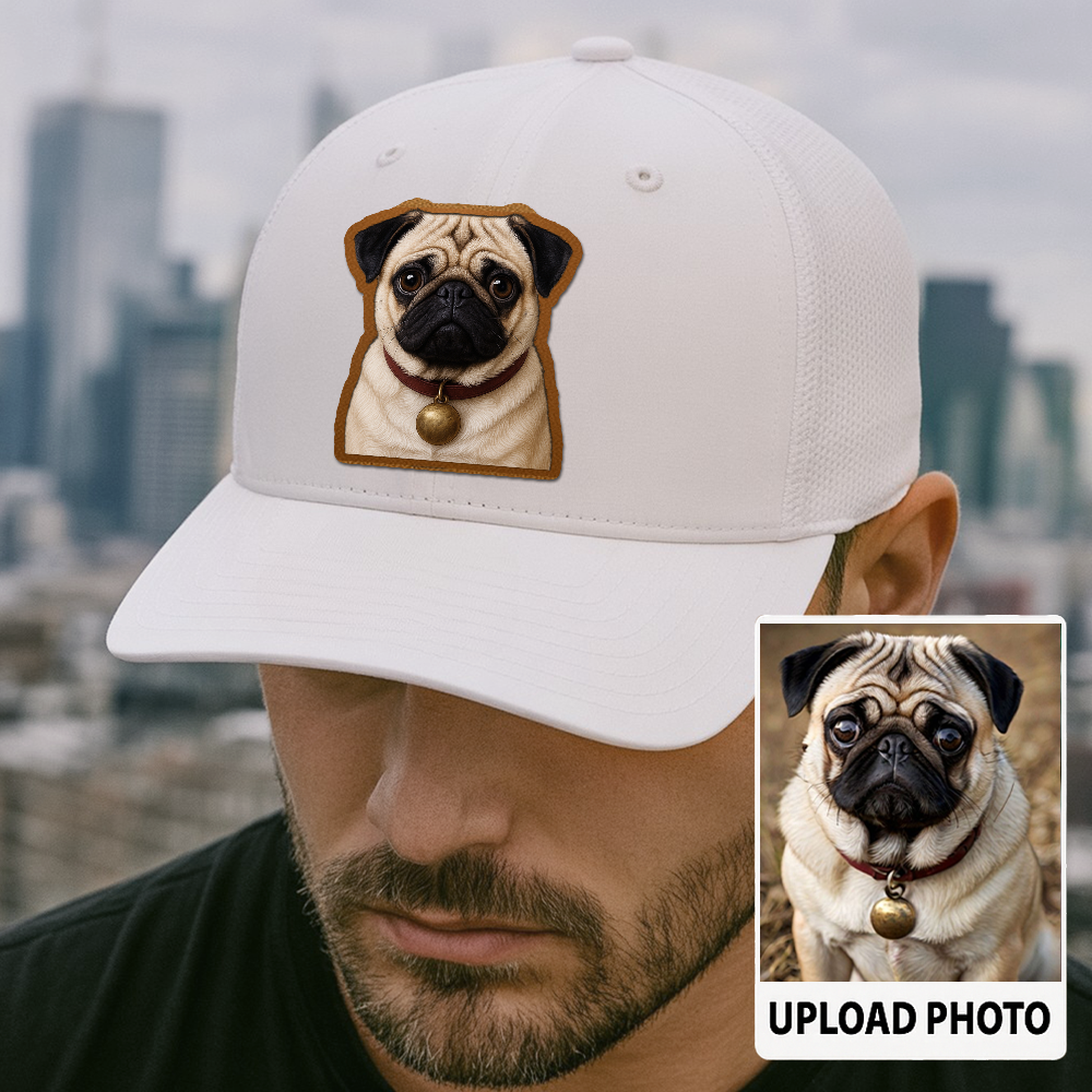 Custom Pet Memorial Leather Hat – Printed Trucker Cap – Dog Dad Keepsake Gift TH9910