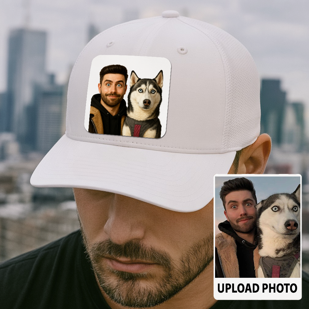 Custom Dog Lover Trucker Hat – Personalized Cap with Pet Photo on Leather Patch – Gift for Pet Owners TH9916
