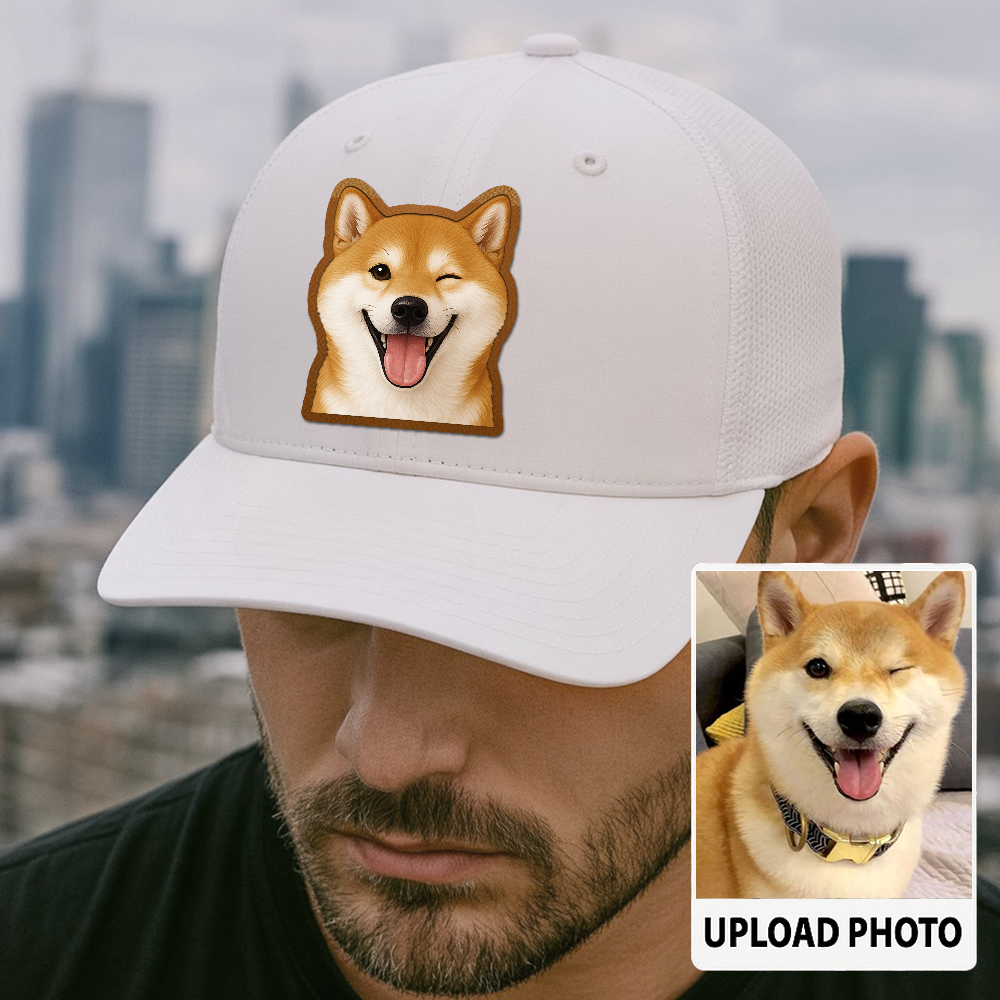 Custom Dog Photo Hat – Personalized Leather Patch Cap – Memorial or Birthday Gift for Dog Dads TH994