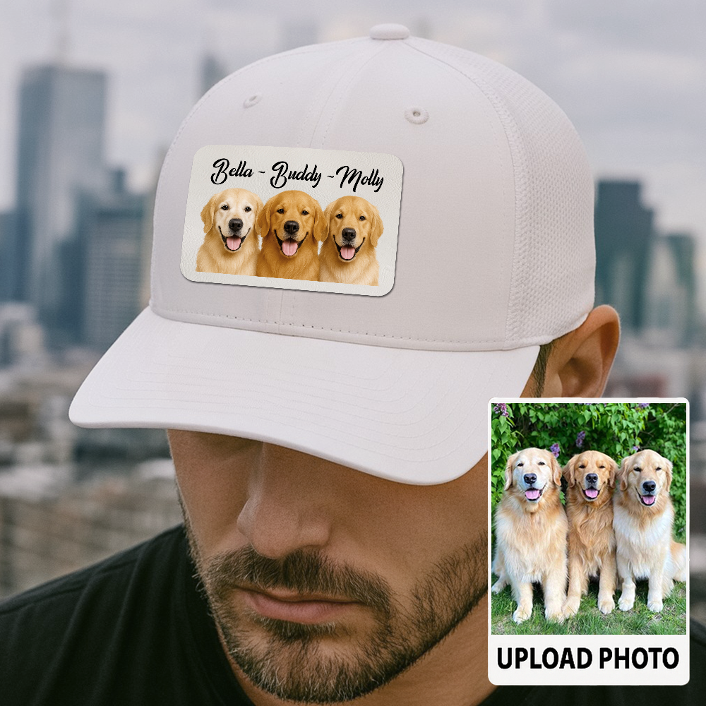 Custom Pet Hat with Leather Patch – Personalized Dog Cap – Memorial Gift for Pet Lover TH9911
