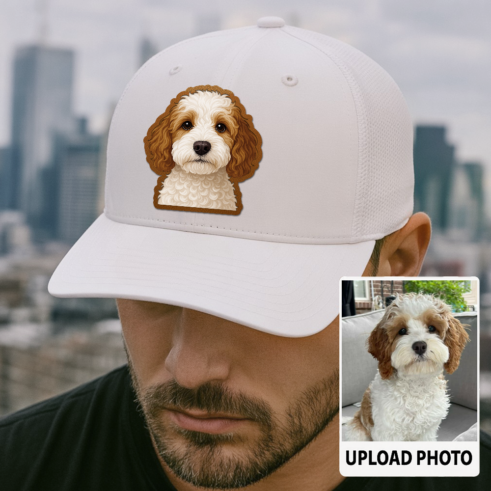 Custom Dog Leather Patch Hat – Personalized Trucker Hat with Your Pet's Photo – Unique Dog Dad Gift TH993