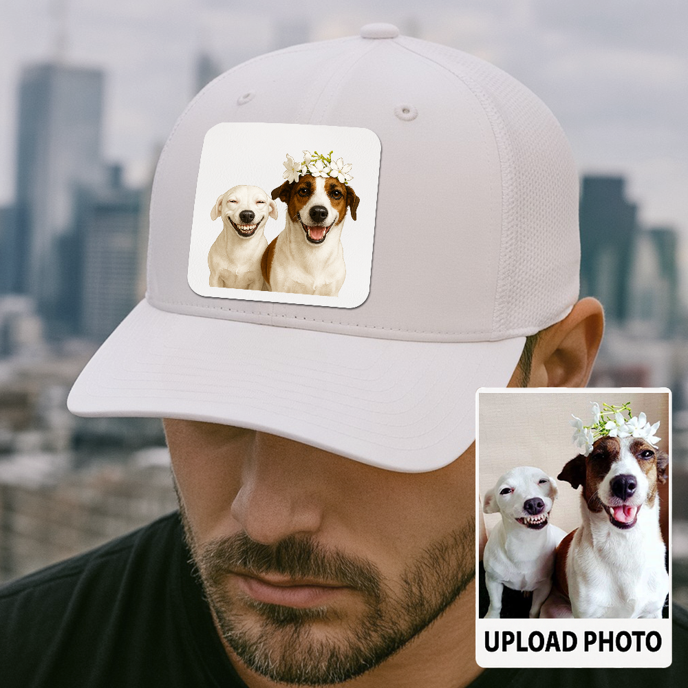 Custom Pet Hat with Leather Patch – Personalized Dog Cap – Memorial Gift for Pet Lover TH9912