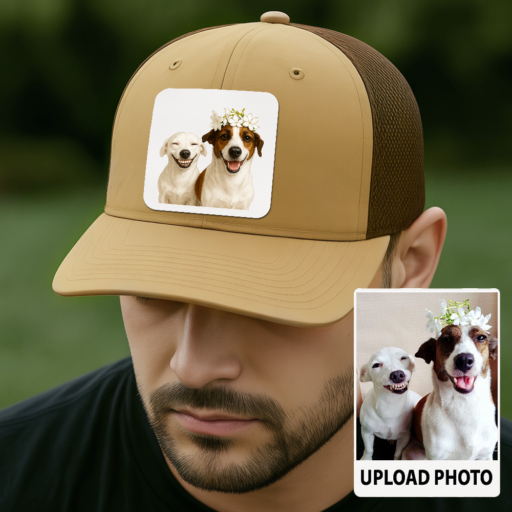 Custom Pet Hat with Leather Patch – Personalized Dog Cap – Memorial Gift for Pet Lover TH9912