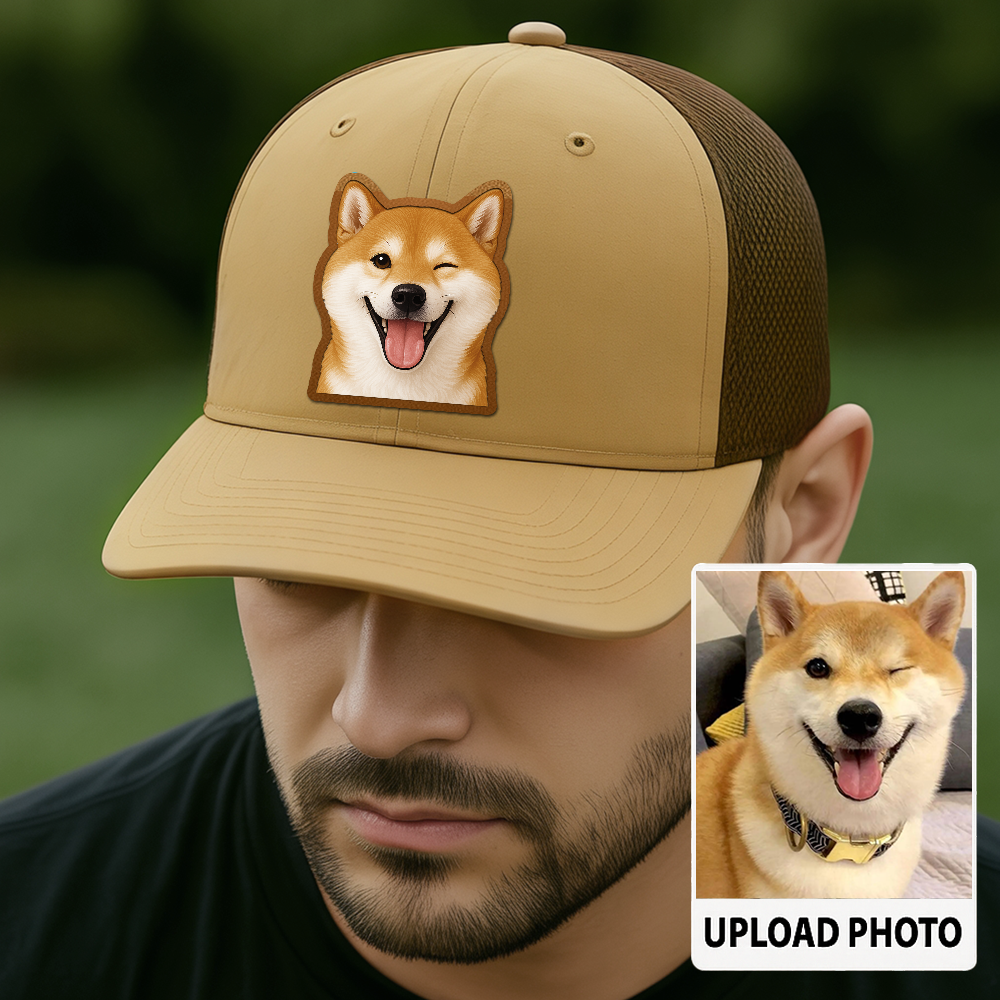Custom Dog Photo Hat – Personalized Leather Patch Cap – Memorial or Birthday Gift for Dog Dads TH994
