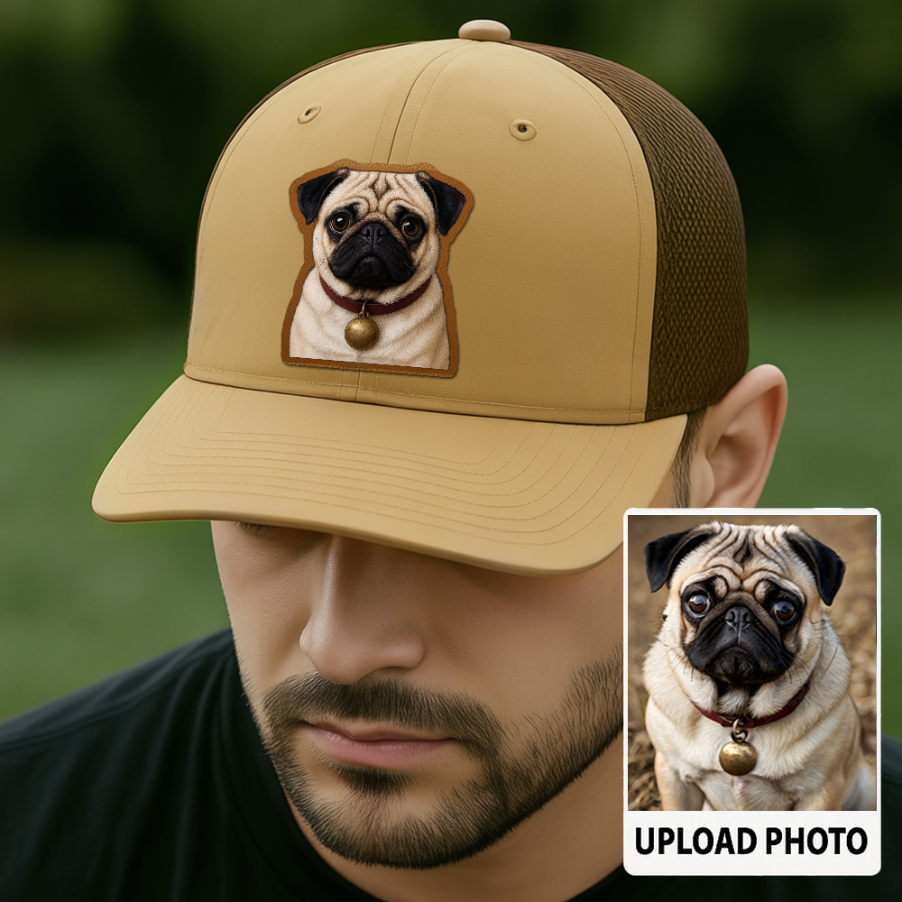 Custom Pet Memorial Leather Hat – Printed Trucker Cap – Dog Dad Keepsake Gift TH9910