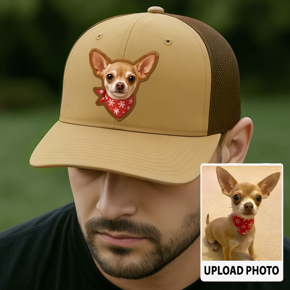 Custom Dog Lover Trucker Hat – Personalized Cap with Pet Photo on Leather Patch – Gift for Pet Owners TH998