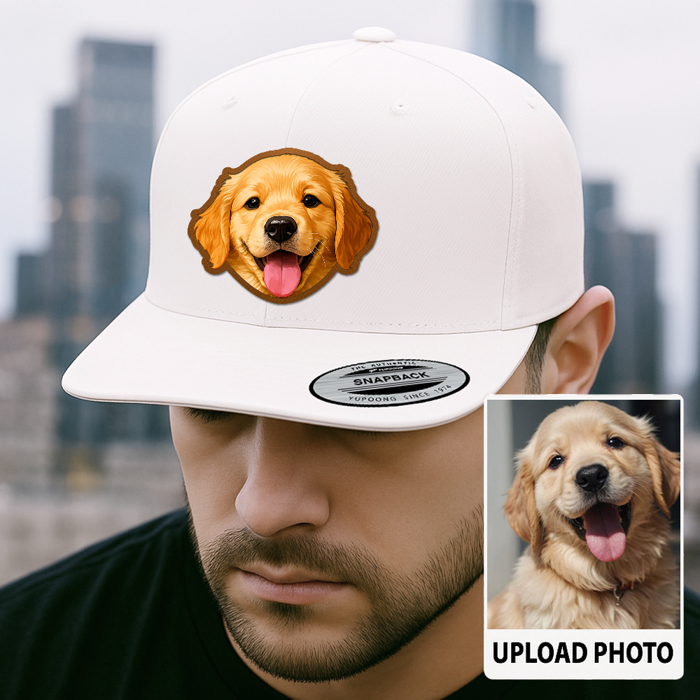 Custom Pet Photo Trucker Hat – Personalized Printed Leather Patch Hat – Dog Dad Gift – Custom Pet Memorial Hat – Pet Photo Printed on Leather Cap TH991