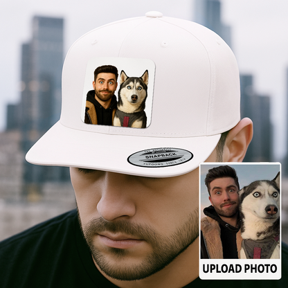 Custom Dog Lover Trucker Hat – Personalized Cap with Pet Photo on Leather Patch – Gift for Pet Owners TH9916