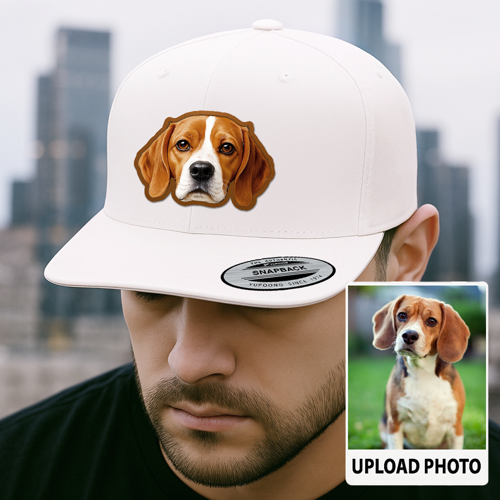 Custom Dog Photo Trucker Hat – Personalized Leather Patch Cap – Pet Lover Gift – Printed Pet Image Hat TH992