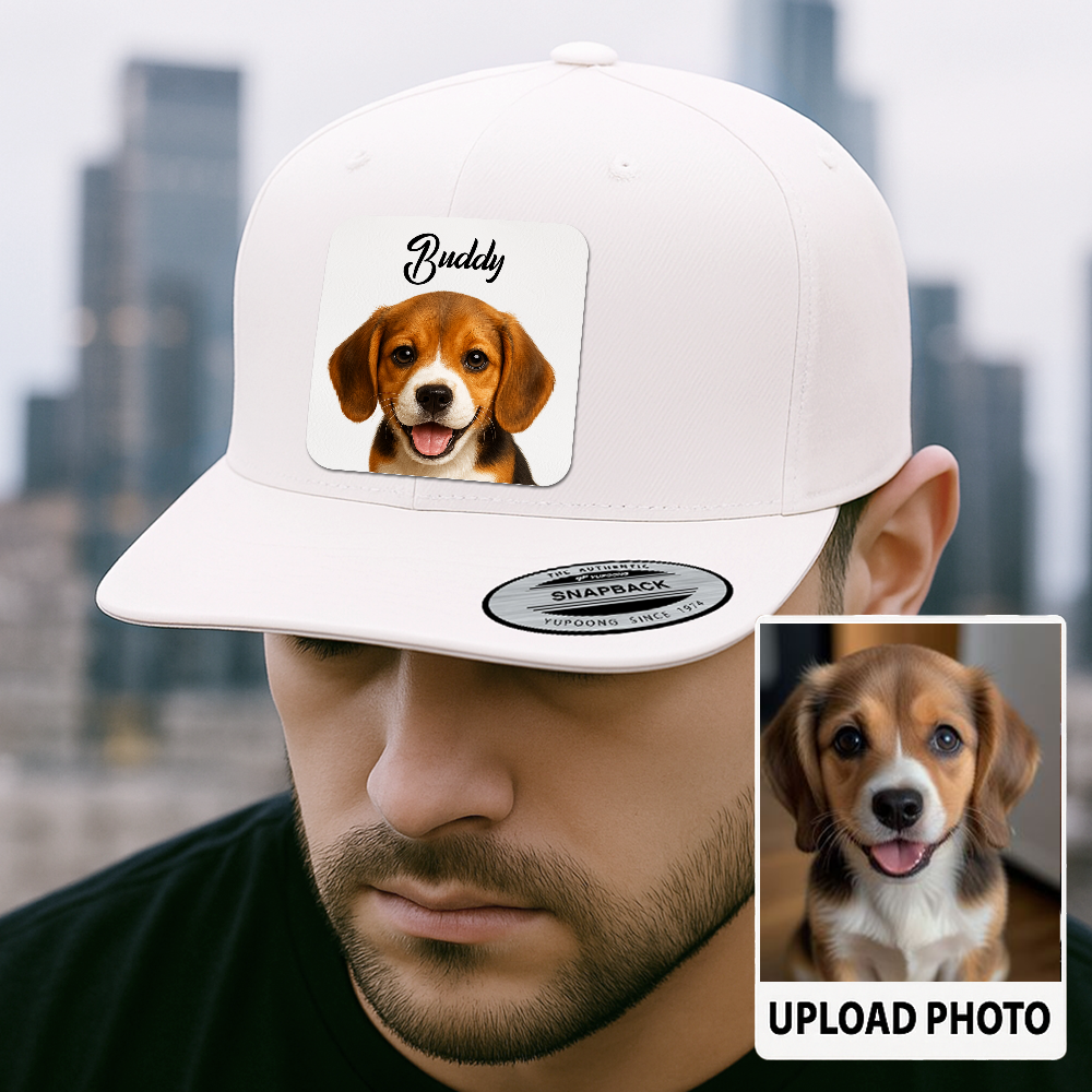 Custom Dog Trucker Cap – Personalized Leather Patch Hat with Printed Pet Face – Gift for Him TH9915